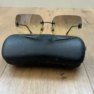 ?Auth Chanel 4017-D Rimless Swarovski double C Gradient Sunglasses BEAUTIFUL! Vintage Chanel Rimless Line Stones Rhinestone Sunglasses  main image 4